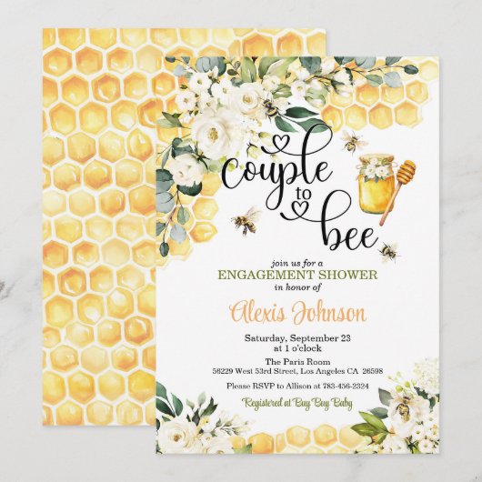 Couple to Bee Engagement Shower Invitation (Devant / Derrière)