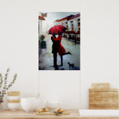 Couple vintage avec parapluie et impression de chi (Cuisine)
