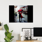 Couple vintage avec parapluie et impression de chi (Bureau à domicile)