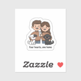 Couple with Pets – Four Hearts One Home Design Sticker