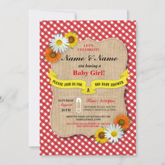 Couples Baby shower BBQ BaByQ Invitation ou garçon (Devant)