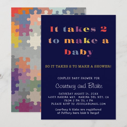 Couples Baby showers Invitation Navy (Devant / Derrière)