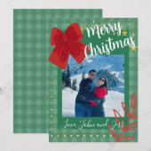 Couples Christmas Card With Plaid Background Kaart (Voorkant / Achterkant)