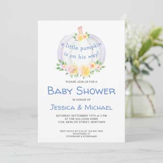 Couples Citrouilles garçons Baby shower Invitation (Debout devant)