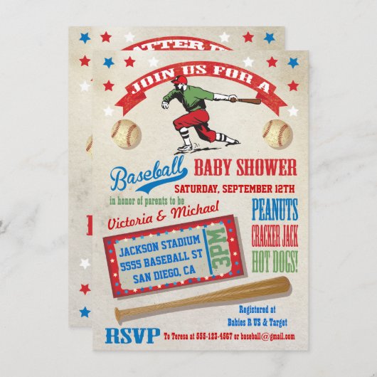 Couples de baseball Baby Shower Invitations (Devant / Derrière)