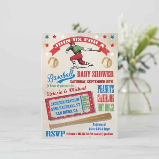 Couples de baseball Baby Shower Invitations (Debout devant)