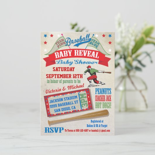 Couples de baseball Bébé Révéler les invitations à (Debout devant)