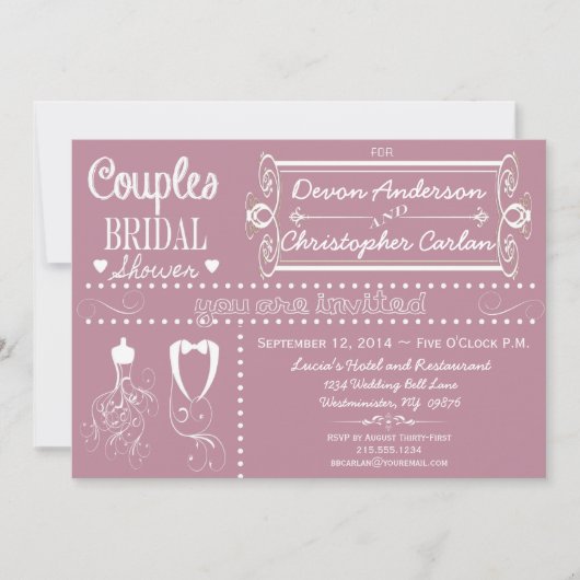 Couples de Chalkboard Invitation à la douche viole (Devant)