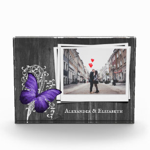 Couples de papillon violet rustique Bloc photo
