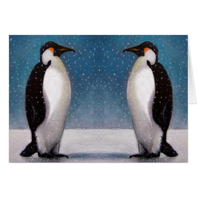 COUPLES DE PINGOUIN : NEIGE : ART ORIGINAL (Devant horizontal)