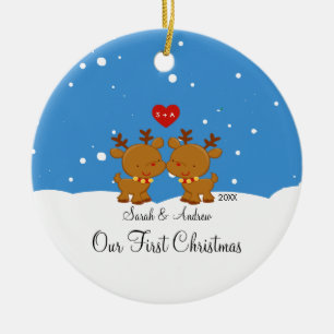 Couples de renne notre premier ornement de Noël