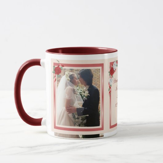 Couples de roses rouges et blanches Ringer Mug (Gauche)