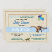 Couples Dinosaur Baby shower C'est un Invitation b (Devant / Derrière)