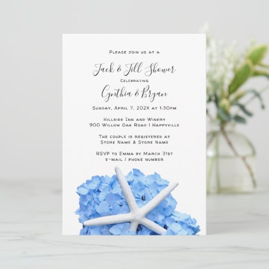 Couples Douche bleu Hydrangea Starfish Invitation (Debout devant)