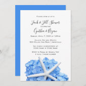 Couples Douche bleu Hydrangea Starfish Invitation (Devant / Derrière)