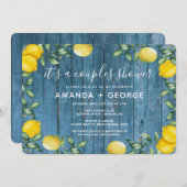 Couples douche Citron et bois bleu Invitation (Devant / Derrière)