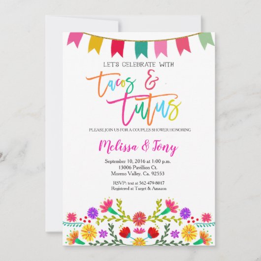 Couples Douche Tacos et Tutus Invitation (Devant)