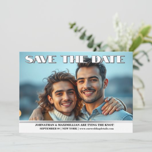 Couples fiançailles photo mariage faire-part gay (Debout devant)