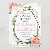 Couples géométriques rose or moderne Invitation do (Devant / Derrière)