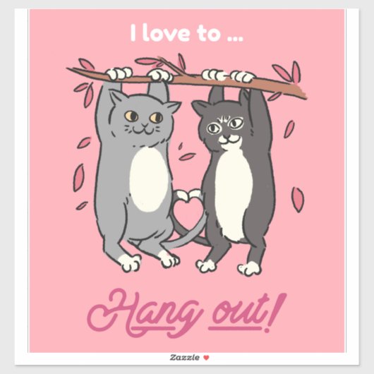 Couples Gift Idea Cute Cartoon Cats | Cat Art Sticker (Vel)