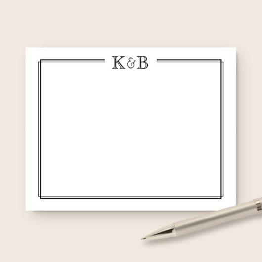 Couple's Initials Newlyweds Monogram Black White Notitiekaartje