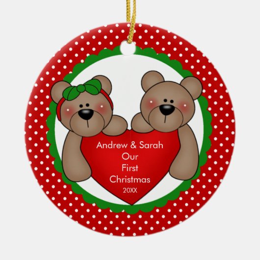 Couples mignons d'ours notre premier ornement de (Devant)