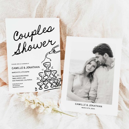 Couples Modernes Douche Champagne Invitation