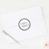 Couples Name Modern Black White Stripe Ronde Sticker (Envelop)
