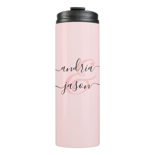 Couple's Names, Zwart Script op Blush Pink Thermosbeker (Voorkant)