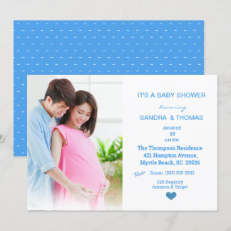 Couples Photo Baby shower Bleu Invitation