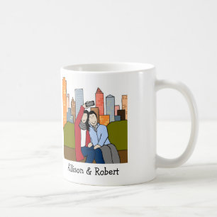 Couples prenant la tasse de bande dessinée