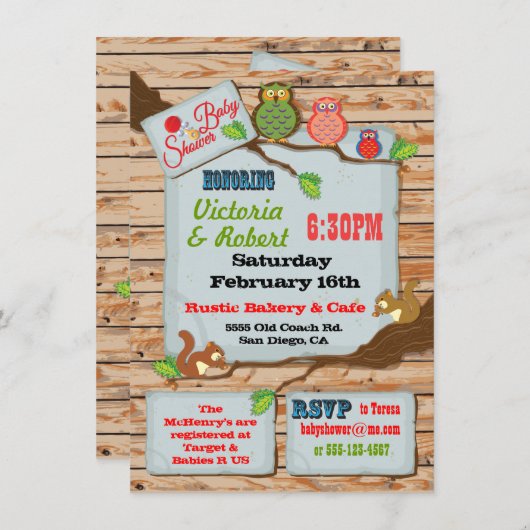Couples rustiques en bois bébé douche Invitations (Devant / Derrière)