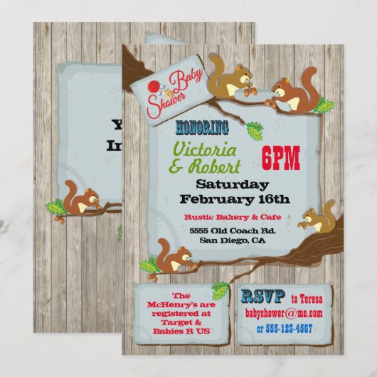 Couples rustiques en bois bébé douche Invitations (Devant / Derrière)
