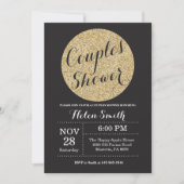 Couples Shower Black and Gold Glitter Invitation Kaart (Voorkant)