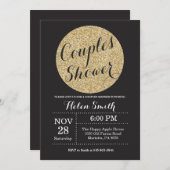Couples Shower Black and Gold Glitter Invitation Kaart (Voorkant / Achterkant)