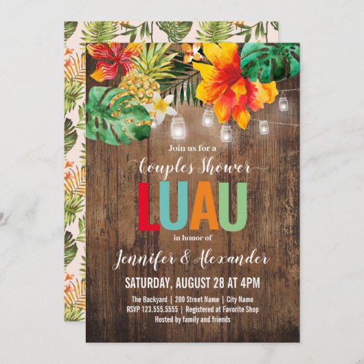 Couples Shower Luau Invitation Kaart (Voorkant / Achterkant)