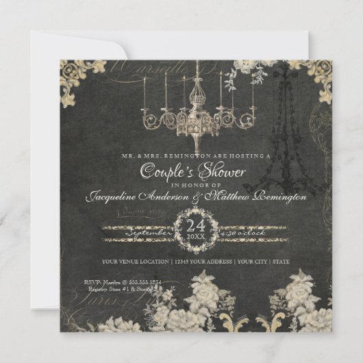 Couples Shower Paris Chalkboard  Typografie Kaart (Voorkant)