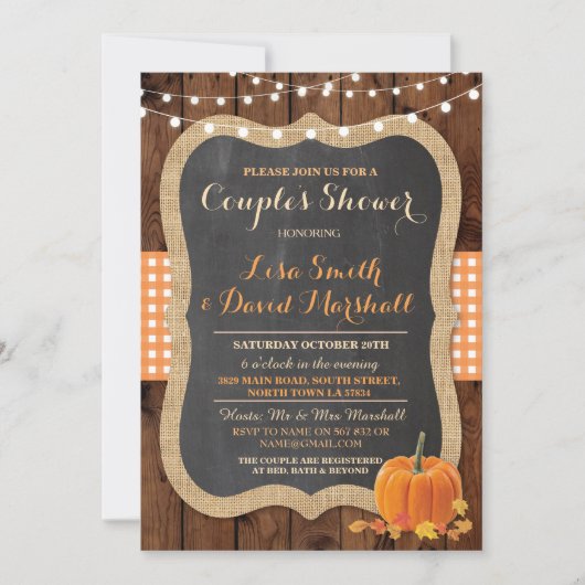 Couple's Shower Rustic Fall Citrouille Invitation (Devant)