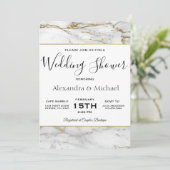 Couple's Shower White & Gold Marble Invitation Kaart (Staand voorkant)