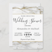 Couple's Shower White & Gold Marble Invitation Kaart (Voorkant)