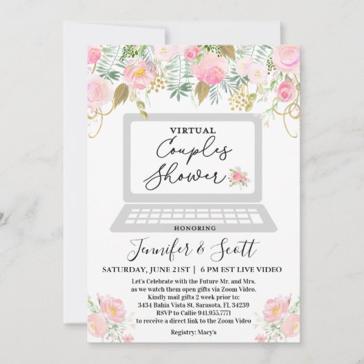 Couples Virtuels Douche Floral Invitation (Devant)
