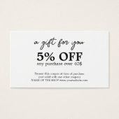 Coupon noir blanc gras minimaliste (Devant)