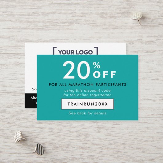 Coupon Turquoise moderne à rabais Logo QR (Devant/Arrière en situation)