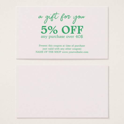 Coupon vert vert gras (Devant & derrière)