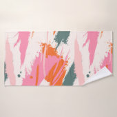 Coups de pinceau contrastés rose vert rouge (Serviette de bain)