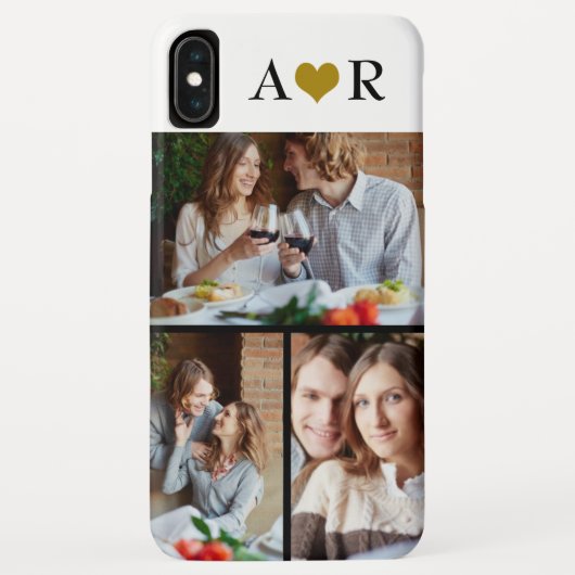 Coupure 3 Foto Collage Aangepast monogram Gold Hea Case-Mate iPhone Case (Achterkant)