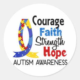 Courage Faith Strength Hope Autism Ronde Sticker