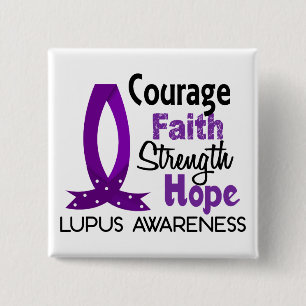 Courage Faith Strength Hope Lupus Vierkante Button 5,1 Cm