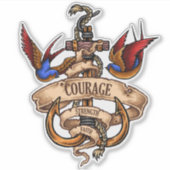 Courage Faith Strength Oldschool Tattoo Sticker (Voorkant)
