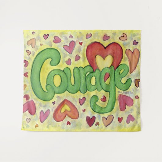 Courage Heart Word Art Tapestry Wall Hanging Wandkleed (Voorkant (horizontaal))